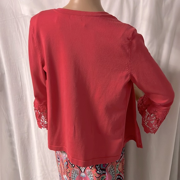 Coral pink 3/4 length sleeve cardigan with lace detail - Picture 2 of 4